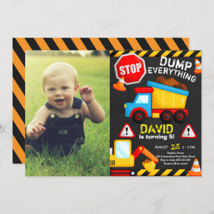 Chalk Construction Birthday Boy Truck with Photo Invitation