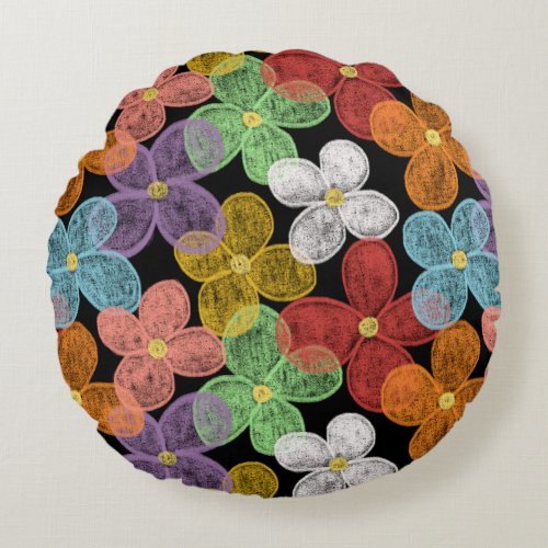 Chalk Daisies Round Pillow