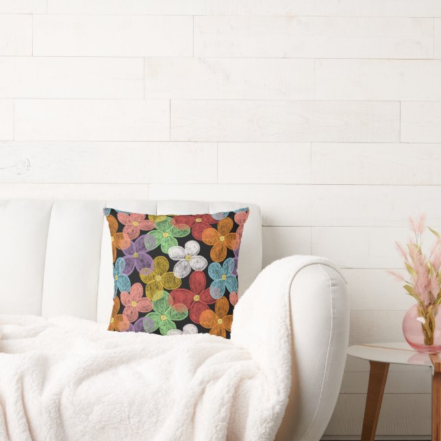 Chalk Daisies Throw Pillow (Couch)