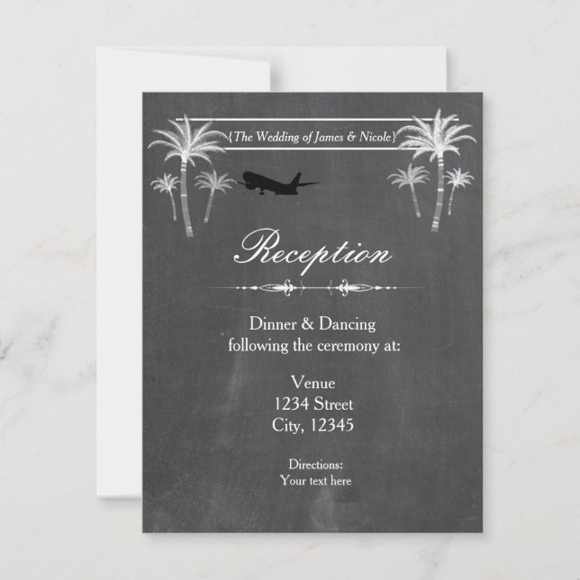 Chalk Destination Travel Wedding Reception Card (Front)
