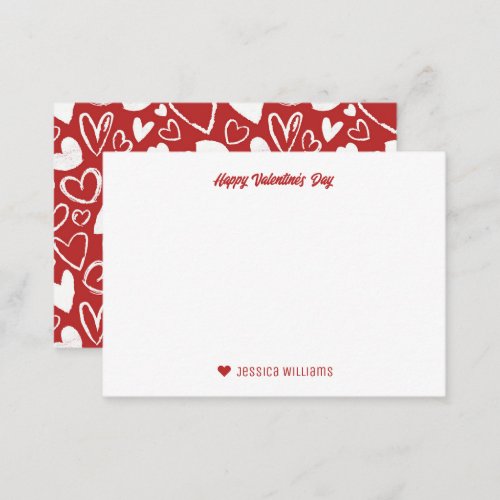 Chalk Doodle Red Heart Pattern Valentines Day Note Card