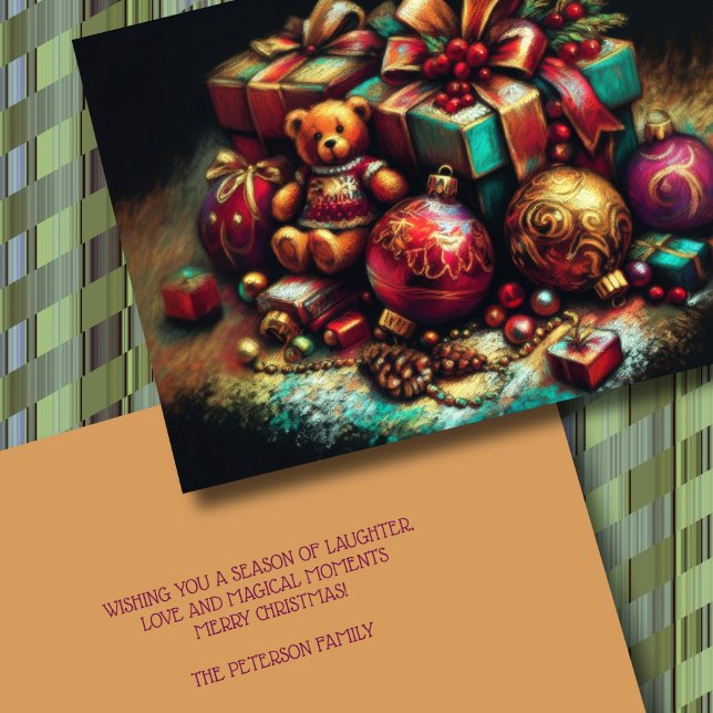 Chalk Drawing Christmas Bear Gift Candy Ornament Holiday Card (Creator Uploaded)