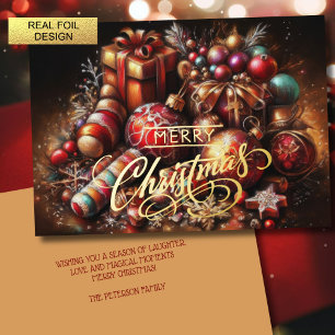 Chalk Drawing Christmas Gift Candy Ornament Foil Holiday Card