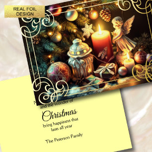 Chalk Drawing Christmas Tree Candle Angel Foil Holiday Card