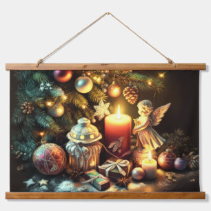 Chalk Drawing Christmas Tree Candle Angel Hanging Tapestry