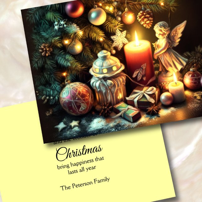 Chalk Drawing Christmas Tree Candle Angel Holiday Card (Creator Uploaded)