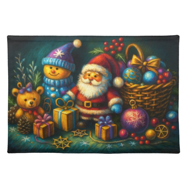 Chalk Drawing Cute Christmas Scene Toys Ornaments Cloth Placemat (Front)