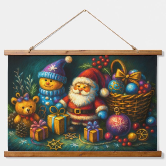 Chalk Drawing Cute Christmas Scene Toys Ornaments Hanging Tapestry (Front)