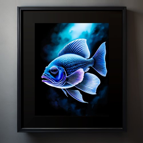 Chalk Drawing of Fish on Black II Poster