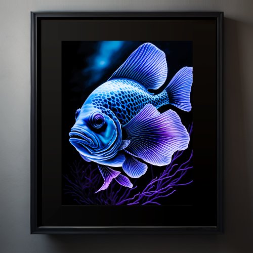 Chalk Drawing of Fish on Black III Poster
