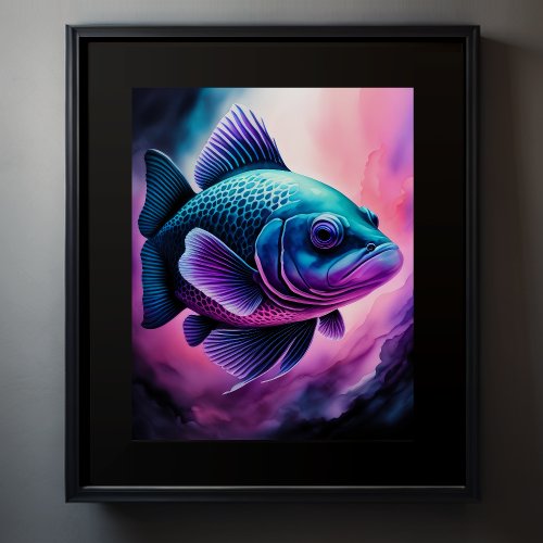 Chalk Drawing of Fish on Black IV Poster
