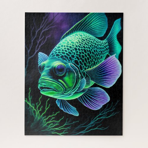 Chalk Drawing of Fish on Black Jigsaw Puzzle