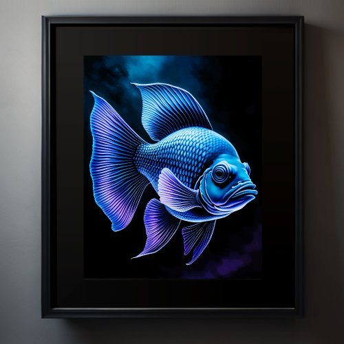 Chalk Drawing of Fish on Black Poster