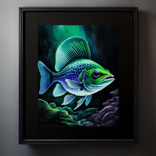 Chalk Drawing of Fish on Black VI Poster