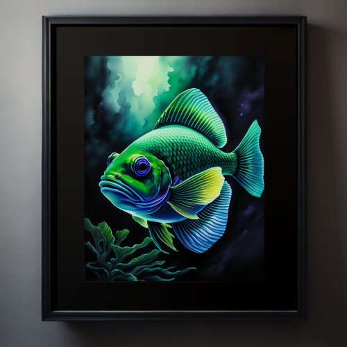 Chalk Drawing of Fish on Black VII Poster