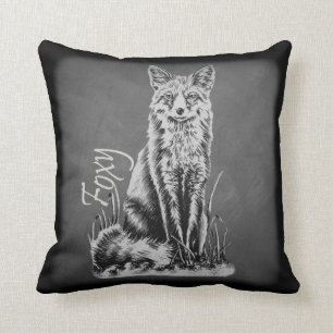 Chalk Drawing of Fox Animal Art on Chalkboard Throw Pillow