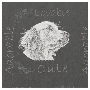 Chalk Drawing of Golden Retriever Fabric