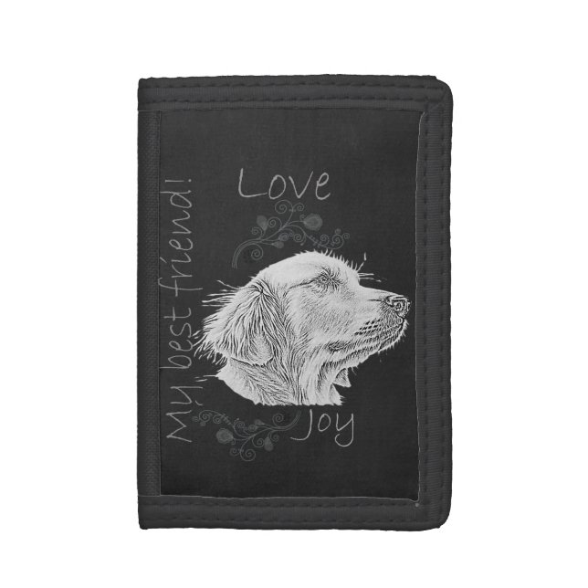 Chalk Drawing of Golden Retriever on Wallet (Front Vertical)