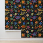 Chalk drawing of solar system on black board wallpaper 