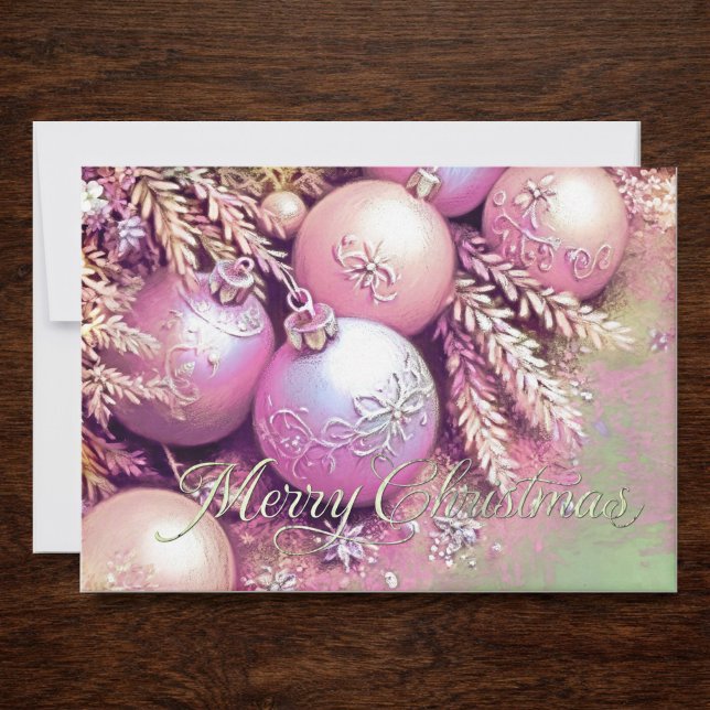 Chalk Drawing Soft Pinks Christmas Ornaments Card (Creator Uploaded)