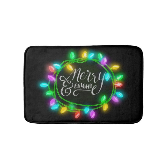 Chalk Drawn Merry and Bright with Lights Bath Mat (Front)