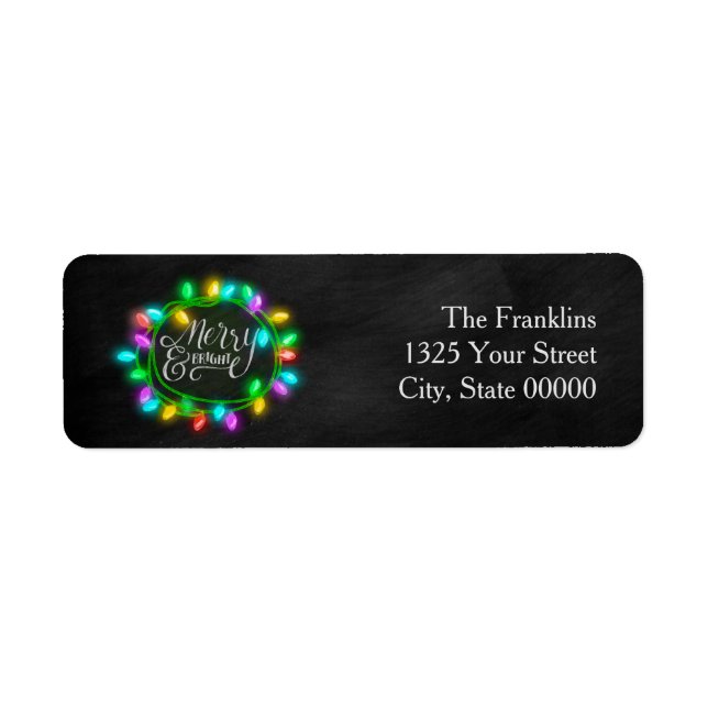 Chalk Drawn Merry and Bright with Lights Label (Front)