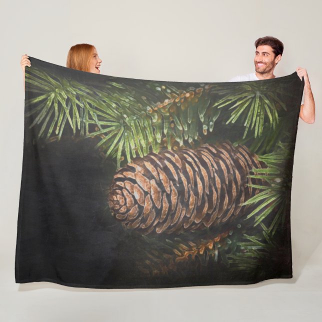 Chalk Drawn Pinecone and Pine Needles Fleece Blanket (In Situ)