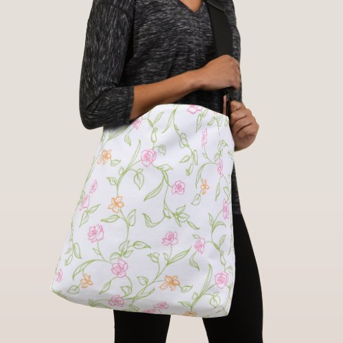 Chalk Drawn Roses Background Crossbody Bag