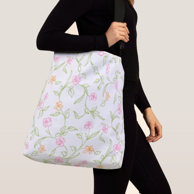 Chalk Drawn Roses Background Crossbody Bag (Close Up)