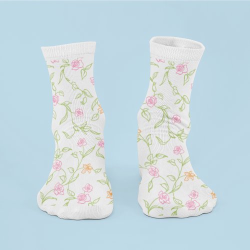 Chalk Drawn Roses Background Socks