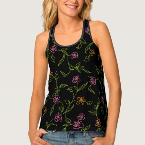 Chalk Drawn Roses Background Tank Top