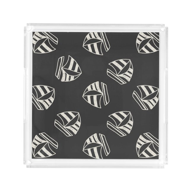 Chalk Drawn Sailboat Pattern Acrylic Tray (Front)