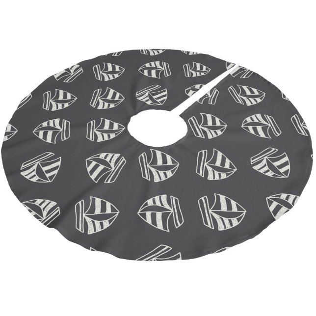 Chalk Drawn Sailboat Pattern Brushed Polyester Tree Skirt (Angled)