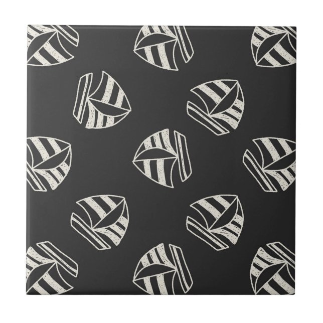 Chalk Drawn Sailboat Pattern Ceramic Tile (Front)