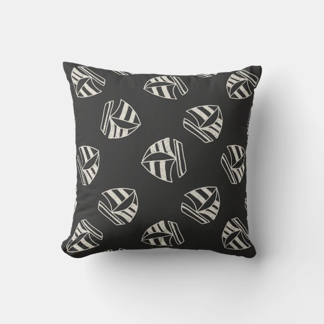 Chalk Drawn Sailboat Pattern Throw Pillow (Front)