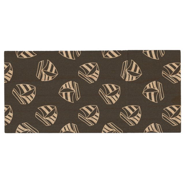 Chalk Drawn Sailboat Pattern Wood Flash Drive (Front)