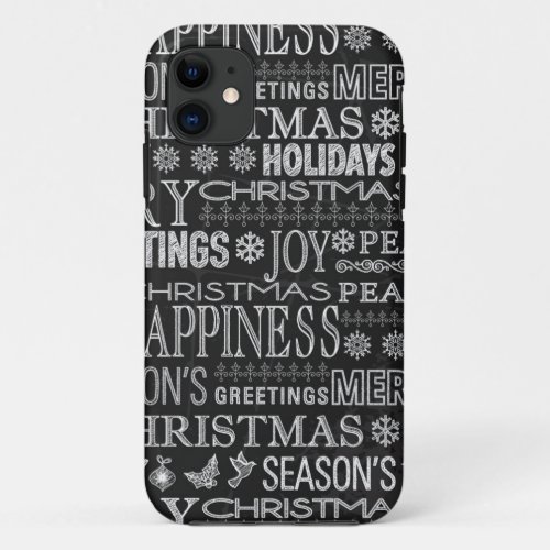 Chalk Drown Christmas Greeting In Black And White iPhone 11 Case