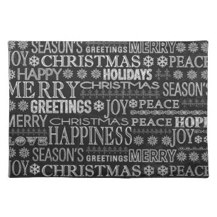 Chalk Drown Christmas Greeting In Black And White Placemat
