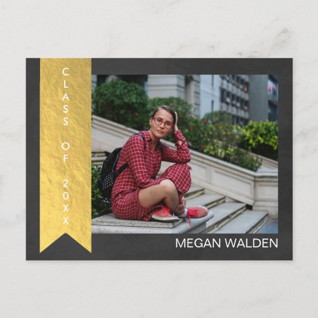 Chalk & Faux Gold Foil Graduat Thank You postcard (Front)