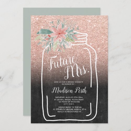 Chalk floral mason jar glitter bridal shower invitation