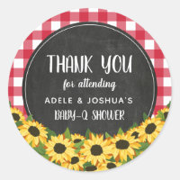 Chalk Gingham Sunflowers Baby-Q Shower Thank You