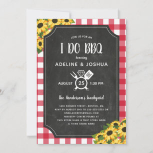 Chalk Gingham Sunflowers I Do BBQ Couple's Shower Invitation