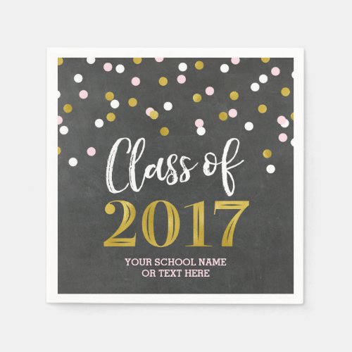 Chalk Gold Pink Confetti Class of 2017 Graduation Napkins