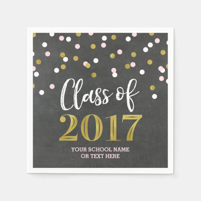 Chalk Gold Pink Confetti Class of 2017 Graduation Napkins (Front)