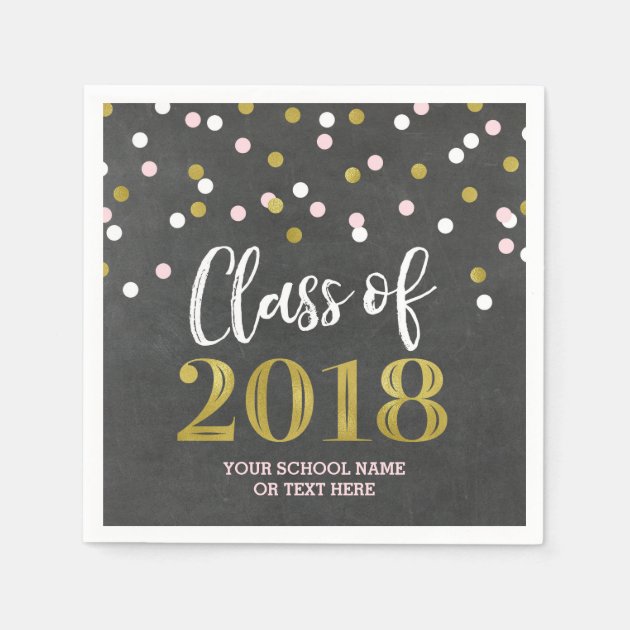 Chalk Gold Pink Confetti Class Of 2018 Graduation Paper Napkin