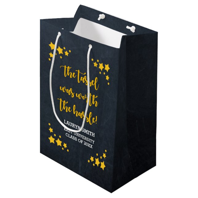 Chalk Gold Star Personalized Graduation Medium Gift Bag (Front Angled)