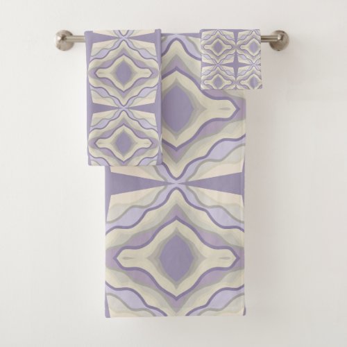 Chalk Gray Lavender Octagon Star Geometric Design Bath Towel Set