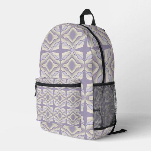 Chalk Gray Lavender Octagon Star Geometric Design  Printed Backpack