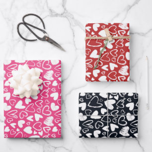 Chalk Heart Doodle Cute Valentine's Day Pattern Wrapping Paper Sheets