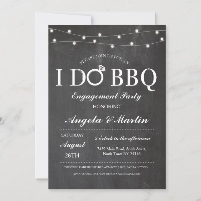 Chalk I DO BBQ Engagement Couples Shower Invite (Front)